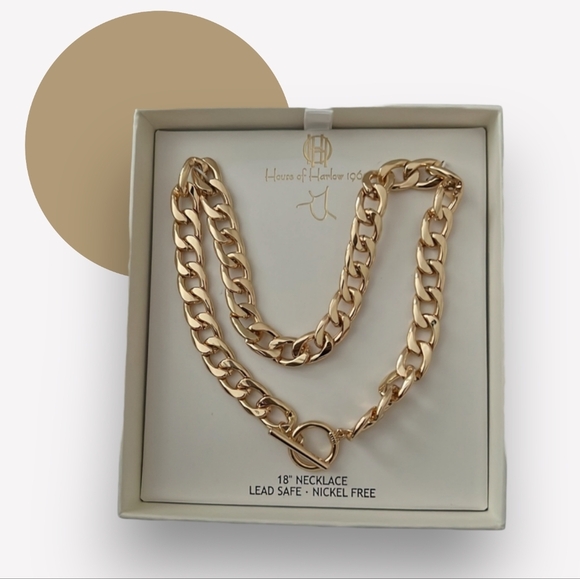 NWT House of Harlow 1960 Gold Tone Chunky Cuban Link Necklace - Picture 4 of 4